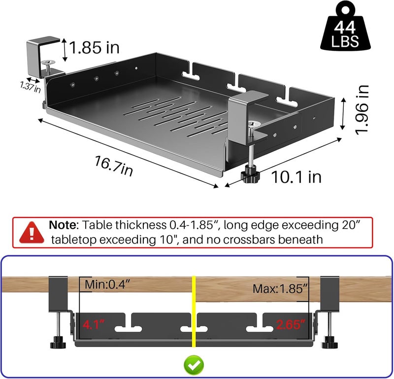 BYMECOST No Drill Under Desk Laptop Mount, Metal Under Desk Storage Shelf with Cable Management, Laptop Storage Tray for MacBook, Keyboard, Mac Mini, Anti-Scratch Silicone, Fits Office, Gaming, Workstations - Image 2